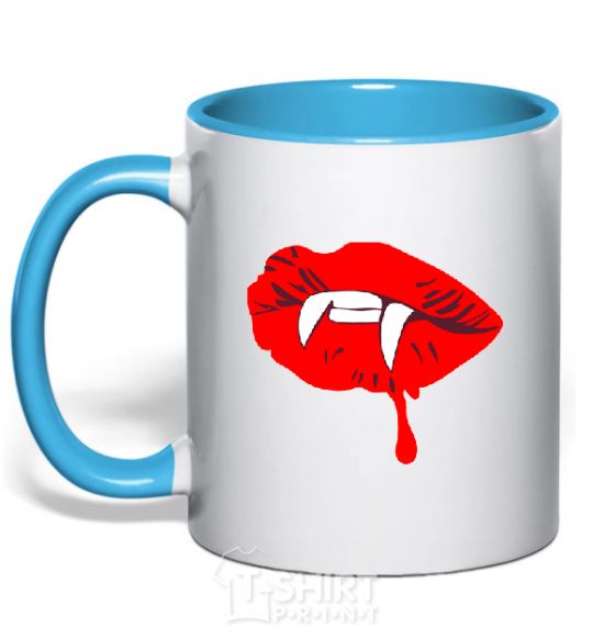 Mug with a colored handle VAMPIRE LIPS sky-blue фото