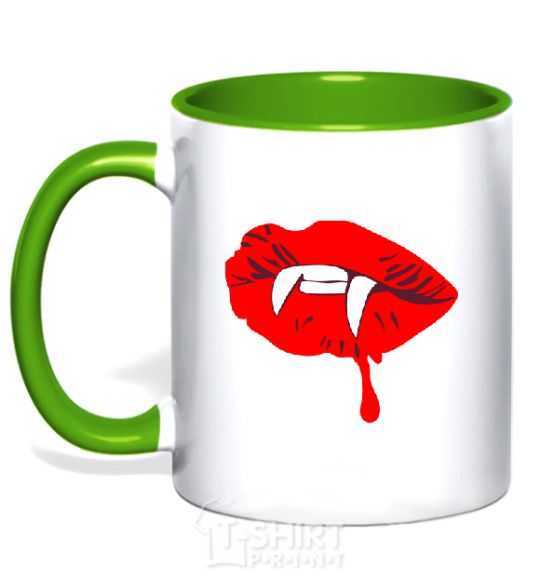 Mug with a colored handle VAMPIRE LIPS kelly-green фото