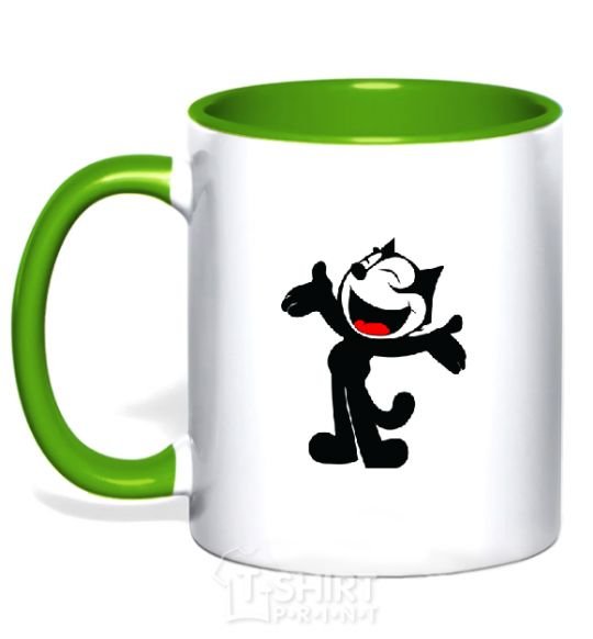 Mug with a colored handle FELIX THE CAT Happy kelly-green фото