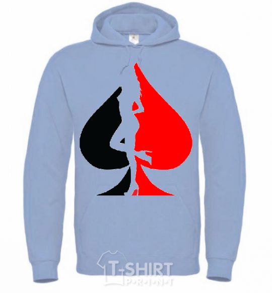 Men`s hoodie POKER GIRL sky-blue фото