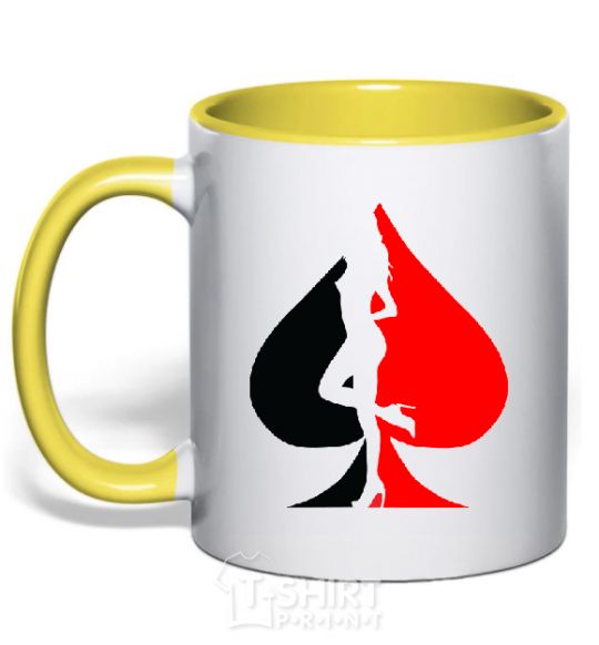 Mug with a colored handle POKER GIRL yellow фото