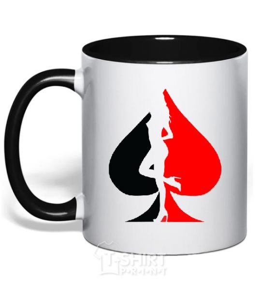 Mug with a colored handle POKER GIRL black фото