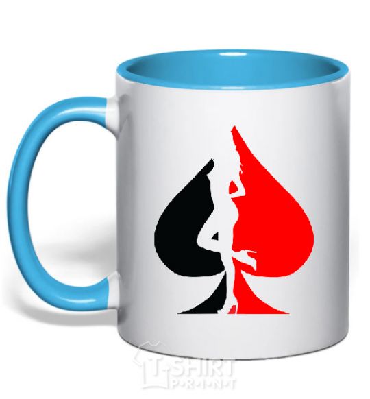 Mug with a colored handle POKER GIRL sky-blue фото