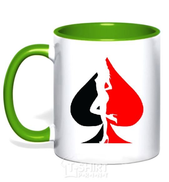 Mug with a colored handle POKER GIRL kelly-green фото