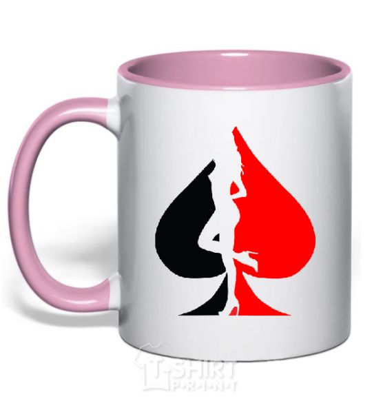 Mug with a colored handle POKER GIRL light-pink фото