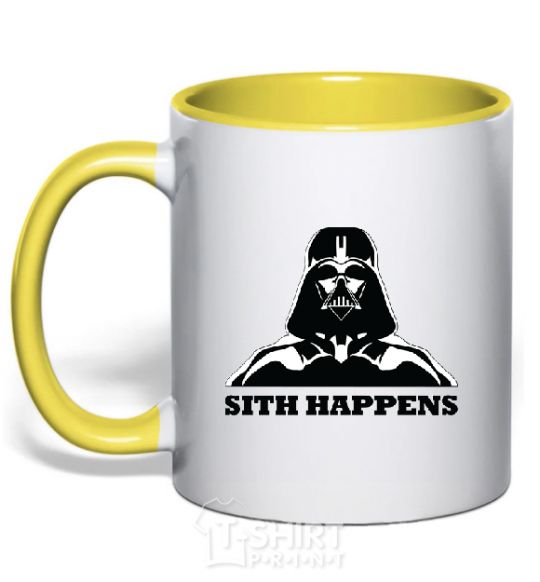 Mug with a colored handle SITH HAPPENS yellow фото