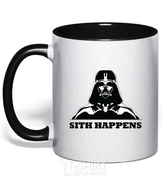 Mug with a colored handle SITH HAPPENS black фото