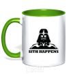 Mug with a colored handle SITH HAPPENS kelly-green фото