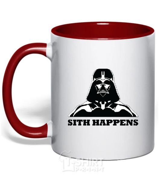 Mug with a colored handle SITH HAPPENS red фото