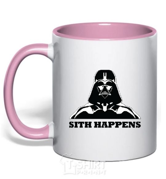 Mug with a colored handle SITH HAPPENS light-pink фото