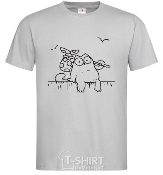 Men's T-Shirt SIMON'S CAT with a knot grey фото