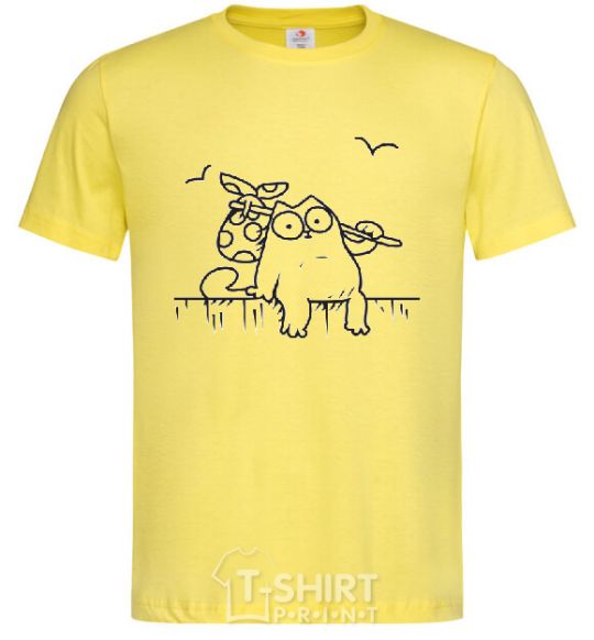 Men's T-Shirt SIMON'S CAT with a knot cornsilk фото