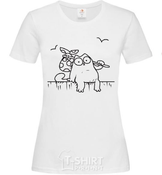 Women's T-shirt SIMON'S CAT with a knot White фото