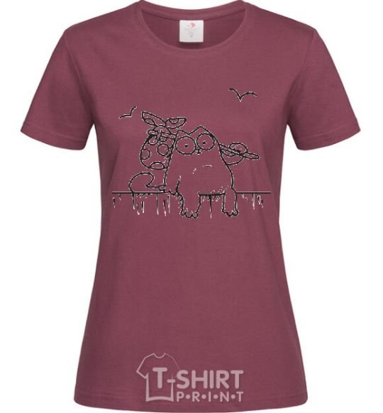 Women's T-shirt SIMON'S CAT with a knot burgundy фото