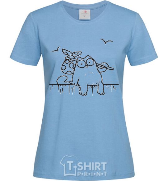Women's T-shirt SIMON'S CAT with a knot sky-blue фото