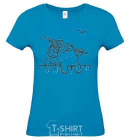 Women's T-shirt SIMON'S CAT with a knot sky-blue фото