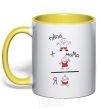 Mug with a colored handle MOMMY + DADDY = ME yellow фото