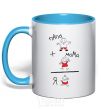 Mug with a colored handle MOMMY + DADDY = ME sky-blue фото