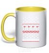 Mug with a colored handle SNOWMEN yellow фото