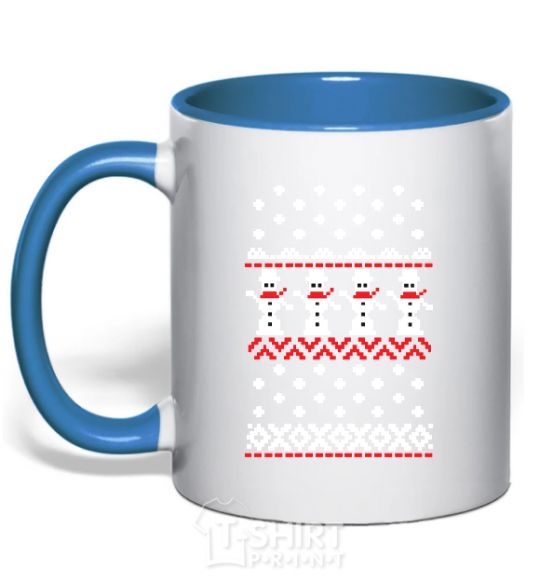 Mug with a colored handle SNOWMEN royal-blue фото