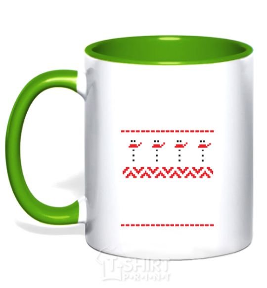 Mug with a colored handle SNOWMEN kelly-green фото