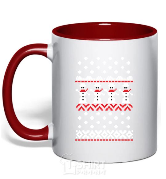 Mug with a colored handle SNOWMEN red фото