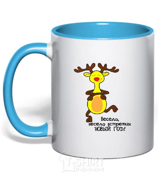 Mug with a colored handle MERRY, MERRY NEW YEAR'S EVE sky-blue фото
