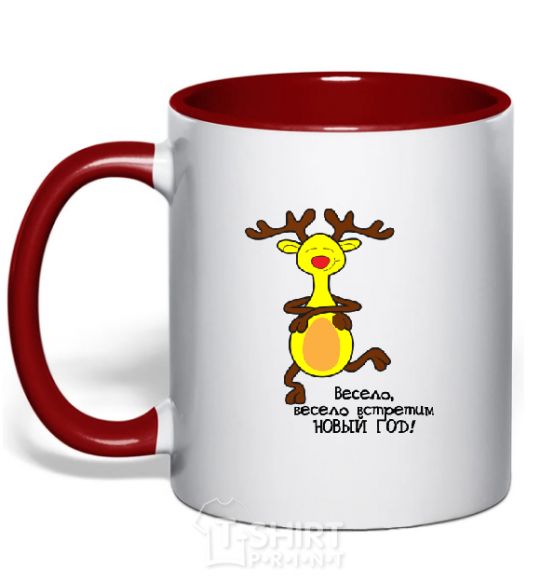 Mug with a colored handle MERRY, MERRY NEW YEAR'S EVE red фото