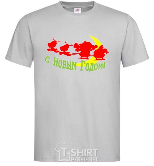 Men's T-Shirt HAPPY NEW YEAR! RED grey фото