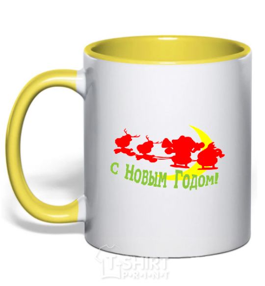 Mug with a colored handle HAPPY NEW YEAR! RED yellow фото