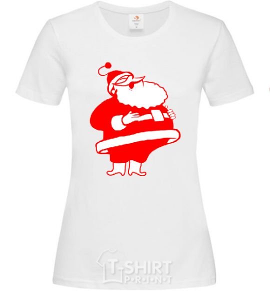 Women's T-shirt Fat Santa Claus drawing White фото