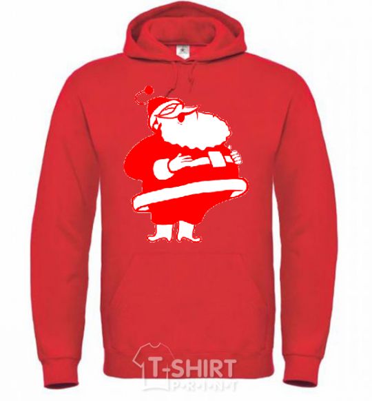 Men`s hoodie Fat Santa Claus drawing bright-red фото