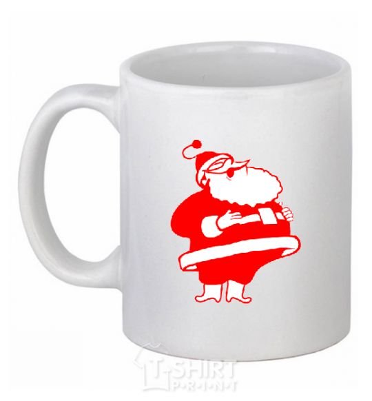 Чашка керамическая Толстый Дед Мороз рисунок Белый фото