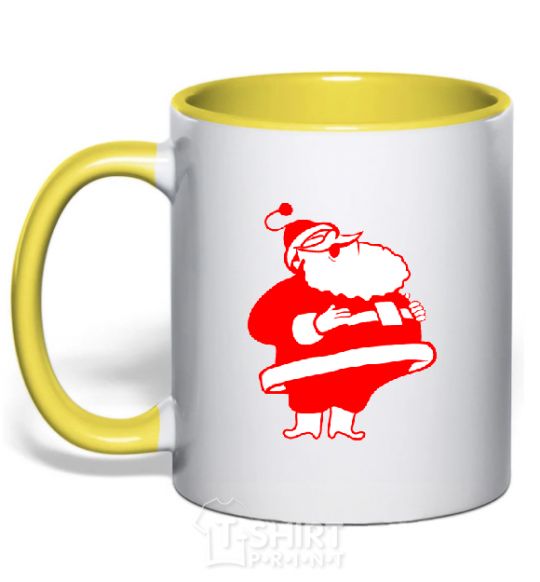 Чашка с цветной ручкой Толстый Дед Мороз рисунок Солнечно желтый фото