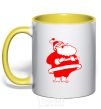 Mug with a colored handle Fat Santa Claus drawing yellow фото