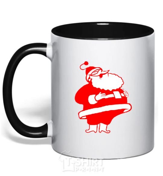 Mug with a colored handle Fat Santa Claus drawing black фото