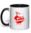 Mug with a colored handle Fat Santa Claus drawing black фото