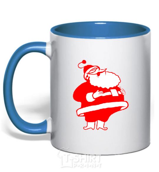 Mug with a colored handle Fat Santa Claus drawing royal-blue фото