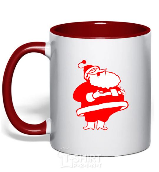 Mug with a colored handle Fat Santa Claus drawing red фото