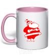 Mug with a colored handle Fat Santa Claus drawing light-pink фото