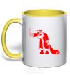 Mug with a colored handle DRUNK SANTA yellow фото