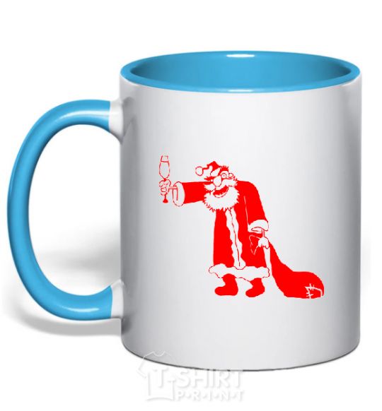 Mug with a colored handle DRUNK SANTA sky-blue фото