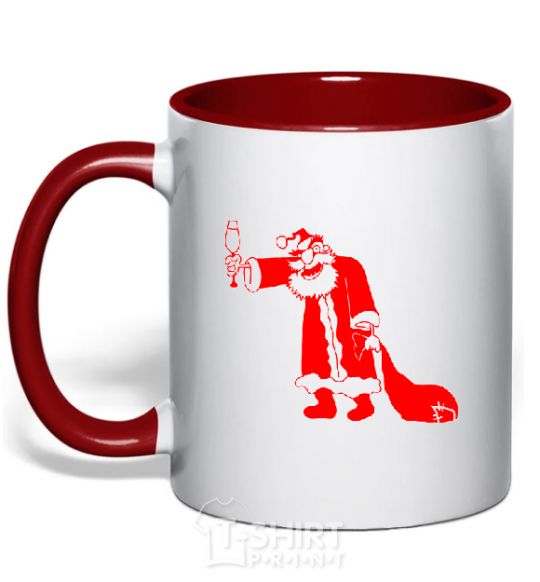 Mug with a colored handle DRUNK SANTA red фото