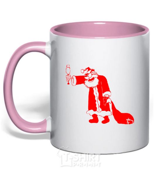 Mug with a colored handle DRUNK SANTA light-pink фото