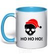 Mug with a colored handle HO HO HO! sky-blue фото