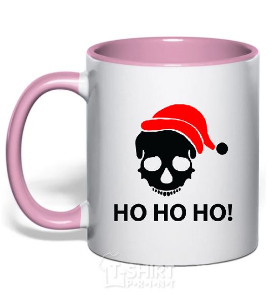 Mug with a colored handle HO HO HO! light-pink фото