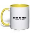 Mug with a colored handle Born to fish (forced to work) yellow фото