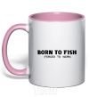 Mug with a colored handle Born to fish (forced to work) light-pink фото