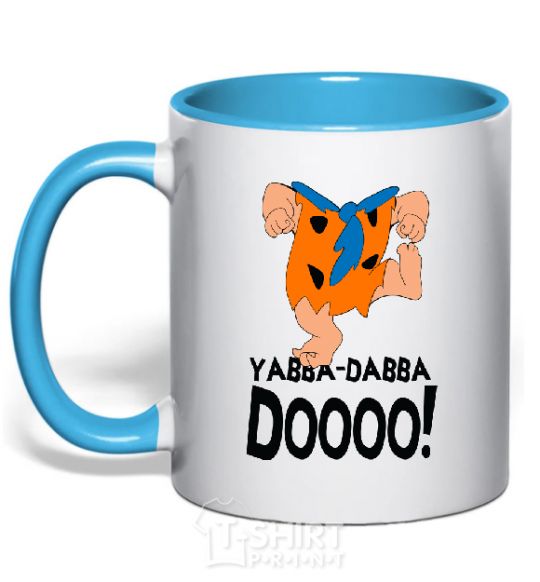 Mug with a colored handle YABBA-DABBA-DOOO! sky-blue фото