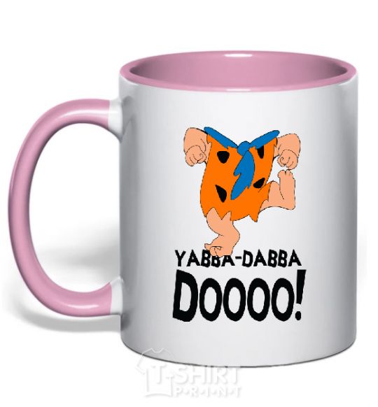 Mug with a colored handle YABBA-DABBA-DOOO! light-pink фото